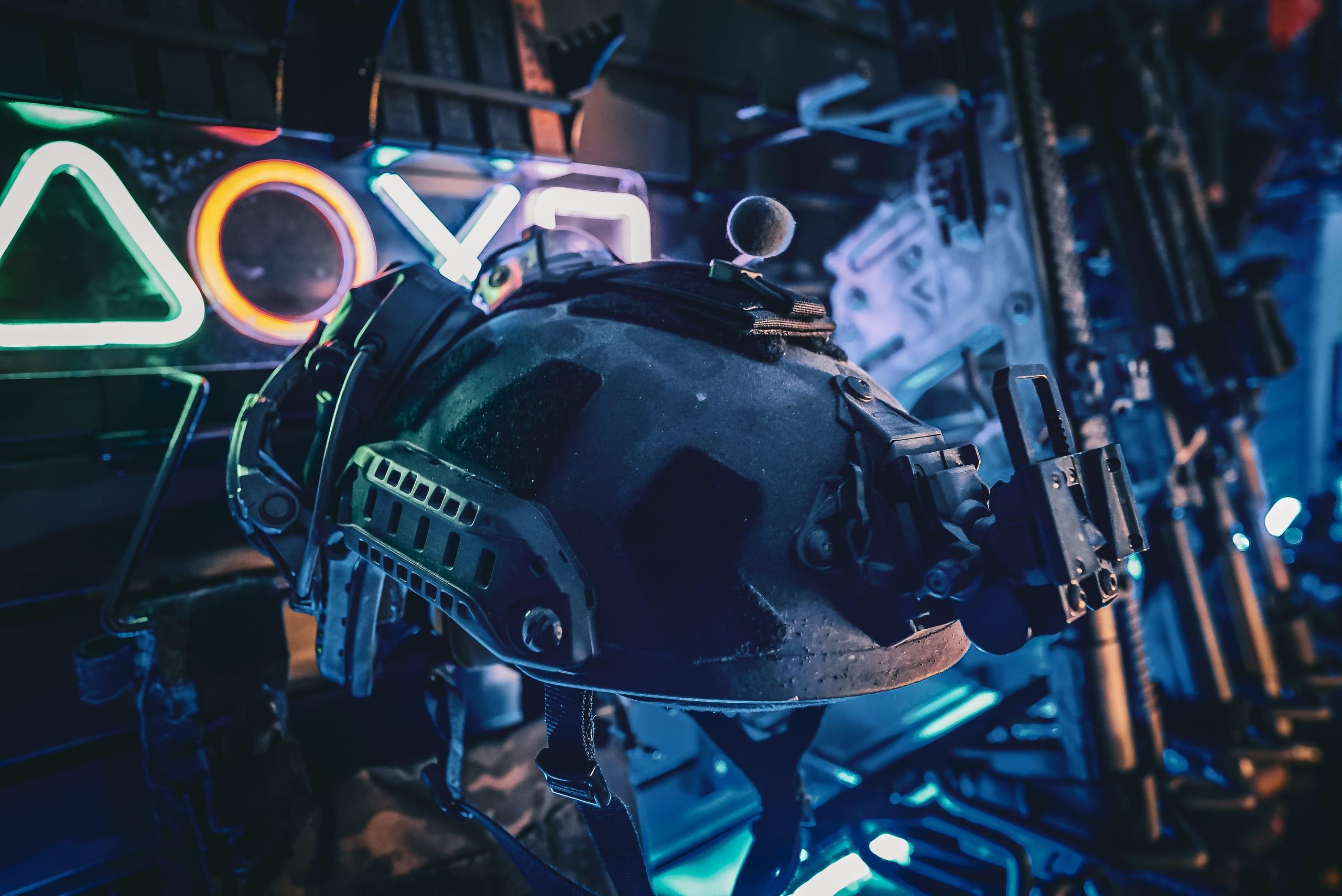 Helmet with night vision mount under evaluation